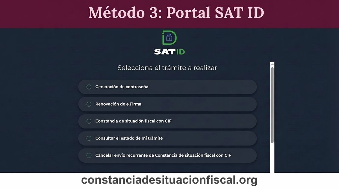 Portal SAT ID en satid.sat.gob.mx con la opción Constancia de situación fiscal con CIF sin contraseña