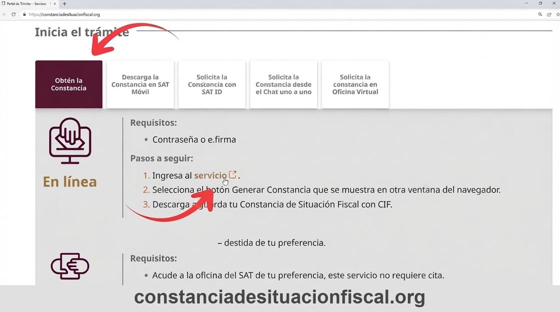Pantalla del SAT Inicia el trámite para obtener la constancia de situación fiscal en línea
