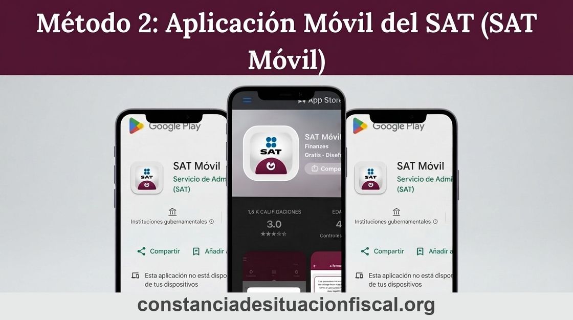 Aplicación SAT Móvil en Google Play y App Store para sacar la constancia de situación fiscal desde el celular